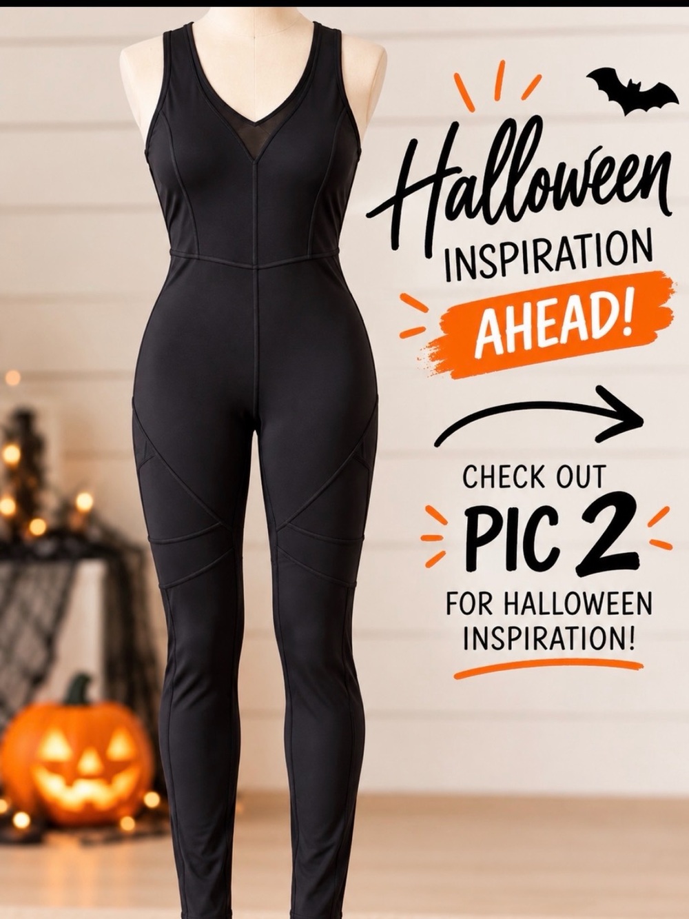 Athletic One Piece Black Catsuit Jumpsuit Strappy Raceback Workout Halloween